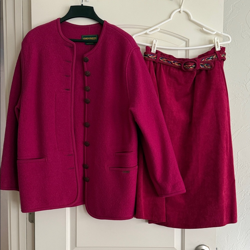 Vintage wool suit and suede skirt